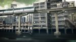 air_conditioner apartment canal clouds cloudy_sky day highres house kusakabe_(kusakabeworks) monorail no_humans original outdoors railing scenery sky stairs window 