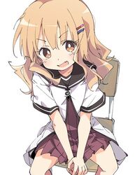  1girl blonde_hair brown_eyes hair_ornament hairband hairclip ixy nanamori_school_uniform oomuro_sakurako open_mouth school_uniform serafuku short_hair yuru_yuri 