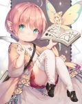  2018 3girls ayuanlv black_footwear blonde_hair blue_eyes book closed_mouth dated earrings eos_(ff14) eyebrows_visible_through_hair eyes_visible_through_hair fairy fairy_wings final_fantasy final_fantasy_xiv flower flower_earrings highres holding holding_book jewelry lalafell long_hair minigirl miniskirt monocle multiple_girls open_book panties pantyshot pink_flower pink_hair pointy_ears quill red_skirt selene_(ff14) shoes skirt sleeves_past_elbows thigh-highs thighs underwear white_legwear white_panties wings yellow_wings 