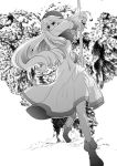  1girl breasts commentary_request dragon_quest dragon_quest_ii dress hood long_hair monochrome princess princess_of_moonbrook robe solo 