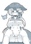 1girl absurdres ascot blush bow dress eyebrows_visible_through_hair frilled_dress frills frown greyscale hair_bow highres japari_symbol kanzakietc kemono_friends looking_at_viewer monochrome multicolored_hair narwhal_(kemono_friends) narwhal_tail nose_blush panties puffy_short_sleeves puffy_sleeves sailor_dress short_dress short_hair_with_long_locks short_sleeves simple_background sitting solo tail underwear white_background