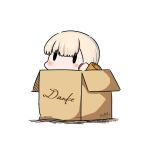  1girl bangs blonde_hair blunt_bangs box cardboard_box dated german hair_ornament hatsuzuki_527 in_box in_container kantai_collection long_hair shin&#039;you_(kantai_collection) side_ponytail simple_background solid_oval_eyes solo translated twitter_username white_background 