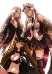  3girls azur_lane bangs bikini black_belt black_coat black_neckwear blonde_hair blue_eyes breasts choker cleavage coat collarbone collared_shirt commentary_request cowboy_hat enterprise_(azur_lane) green_eyes hat highres hornet_(azur_lane) large_breasts long_hair long_sleeves military miniskirt multiple_girls navel necktie open_clothes open_coat open_mouth otsunabe_(naabe_delta) parted_bangs peaked_cap shirt silver_hair simple_background skirt sleeveless sleeveless_shirt smile swimsuit twintails underbust very_long_hair violet_eyes white_background white_hat yorktown_(azur_lane) 