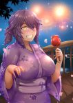  breasts candy_apple chanary fireworks food japanese_clothes kantai_collection kimono large_breasts tenryuu_(kantai_collection) yukata 