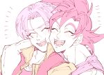  +++ 2boys blush cheek-to-cheek closed_eyes dragon_ball dragonball_z eyebrows_visible_through_hair happy male_focus monochrome multiple_boys onkywi open_mouth sharp_teeth short_hair simple_background smile son_gokuu teeth upper_body white_background 