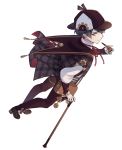 achan_(blue_semi) brown_capelet brown_hair capelet from_above full_body grand_fantasia hat holding holding_pipe looking_at_viewer male_focus official_art pipe plaid red_eyes red_ribbon ribbon sherlock_holmes_(grand_fantasia) solo standing tool_kit walking walking_stick white_background 