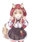  &gt;:o 1girl animal_ears capelet claw_pose fang frilled_skirt frills light_brown_hair long_hair long_sleeves original shirt skirt tail wataame27 wolf_ears wolf_tail yellow_eyes 