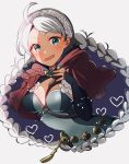  1girl ahoge belt braid breasts capelet eponine_(fire_emblem_if) fingerless_gloves fire_emblem fire_emblem_if gloves grey_background hairband highres long_hair medium_breasts nekolook nintendo parted_lips silver_hair simple_background solo twin_braids twintails 