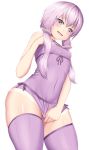  1girl :d bangs bare_arms bare_shoulders blush breasts covered_navel covered_nipples cowboy_shot dress dress_pull eyebrows_visible_through_hair furrowed_eyebrows hair_between_eyes hatimiz highres long_hair low_twintails microdress open_mouth pulled_by_self purple purple_dress purple_hair purple_legwear purple_ribbon ribbon small_breasts smile solo thigh-highs thighs twintails violet_eyes vocaloid voiceroid yuzuki_yukari 