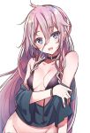  1girl :d black_choker blue_eyes breasts choker cleavage groin hair_between_eyes ia_(vocaloid) konnyaku_(kk-monmon) long_hair medium_breasts open_mouth purple_hair simple_background smile solo very_long_hair vocaloid white_background 