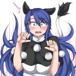  1girl animal_ears blue_eyes blue_hair blush capelet constricted_pupils doremy_sweet kuroba_rapid long_hair looking_at_viewer no_hat no_headwear pom_pom_(clothes) solo tail tapir_ears tapir_tail touhou upper_body 