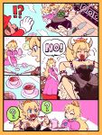  !? ? airship armlet bare_shoulders black_dress blonde_hair blue_eyes bowser bowsette bracelet breasts cleavage closed_eyes collar comic crown cup dress fangs gem genderswap genderswap_(mtf) graphite_(medium) highres horns jewelry kidnapping looking_at_another mario super_mario_bros. mechanical_pencil new_super_mario_bros._u_deluxe nintendo no open_mouth pencil pink_dress ponytail princess_peach rope sharp_teeth speech_bubble spiked_bracelet spiked_collar spiked_shell spikes spoken_question_mark strapless strapless_dress super_crown super_mario_bros. tea teacup teeth traditional_media turtle_shell 