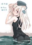  1girl ass black_bodysuit blonde_hair blue_eyes bodysuit cowboy_shot dated from_behind garrison_cap happy_birthday hat kantai_collection long_hair looking_at_viewer looking_back solo suka u-511_(kantai_collection) water wetsuit 