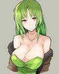  1girl breasts cleavage eyebrows_visible_through_hair fate/apocrypha fate_(series) green_hair highres himuka_(523) jewelry large_breasts long_hair pendant red_eyes rikudou_reika smile solo upper_body 