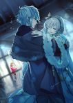  1boy 1girl anastasia_(fate/grand_order) cape closed_eyes dancing dress fate/grand_order fate_(series) galibo grey_hair hairband kadoc_zemlupus long_dress long_hair memory music musical_note silver_hair singing sweatdrop twitter_username waltz_(dance) 