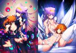  2girls age_difference aisaki_emiru ass bangs bikini black_choker blunt_bangs bow breasts brown_hair choker closed_mouth double_bun dress eyebrows_visible_through_hair flat_chest garter_straps hair_bow hairband highres hugtto!_precure large_breasts long_hair looking_at_another looking_at_viewer mechanical_arm micro_bikini multiple_girls navel precure purple_hair red_bow red_eyes rumo ruru_amour short_hair sideboob sitting smile swimsuit thigh-highs twintails violet_eyes white_bikini white_dress white_legwear yellow_hairband yuri 