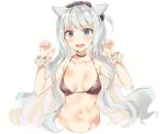  1girl animal_ears bikini bikini_top black_bikini blue_eyes breasts cat_ears claw_pose fang long_hair medium_breasts navel open_mouth original sabet_(young_ouo) swimsuit white_background 