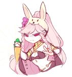  1girl animal_ears artist_name braid breasts carrot cleavage closed_mouth fake_animal_ears fire_emblem fire_emblem:_kakusei fire_emblem_heroes frown highres lazymimium long_hair nintendo olivia_(fire_emblem) pink_eyes pink_hair ponytail rabbit_ears simple_background solo twin_braids white_background 
