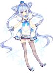  1girl blue_hair blush crown demon_girl elsword eyelashes fluffy_collar glacier gloves luciela_r._sourcream playing_with_own_hair ribbon smile snowflakes star star-shaped_pupils symbol-shaped_pupils twintails utm 