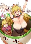  !! 2girls ^_^ ^o^ annoyed armpits arms_up blonde_hair blue_eyes blush bowser bowsette bracelet breasts cleavage closed_eyes closed_eyes collar crown cup dress english eyebrows eyebrows_visible_through_hair fangs forked_eyebrows genderswap genderswap_(mtf) half-closed_eyes happy huge_breasts jewelry koopa_clown_car super_mario_bros. mizuryuu_kei multiple_girls mushroom new_super_mario_bros._u_deluxe nintendo open_mouth outstretched_arms outstretched_hand ponytail princess princess_peach sharp_teeth shoulder_spikes signature simple_background smile spiked_bracelet spiked_collar spikes standing strapless sweatdrop teeth text_focus white_background |d 