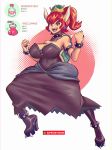 artist_name black_dress boots bowser bowsette breasts collarbone dark_skin dress earrings gameplay_mechanics genderswap genderswap_(mtf) high_heel_boots high_heels horns jewelry large_breasts super_mario_bros. nintendo open_mouth red_eyes redhead smile spiked_shell spiked_shoes studded_anklet studded_bracelet super_crown super_mario_bros. supersatanson thick_eyebrows turtle_shell 