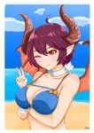  1girl blush breasts dragon_girl dragon_horns dragon_tail dragon_wings granblue_fantasy grea_(shingeki_no_bahamut) highres horns large_breasts looking_at_viewer pointy_ears purple_hair red_eyes shingeki_no_bahamut short_hair solo stryx tail wings 
