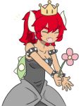  1girl black_dress bowser bowsette dress fire_flower horns ponytail redhead 