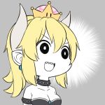  1girl anidante bare_shoulders black_dress blonde_hair bowser bowsette bracelet breasts collar crown dress genderswap genderswap_(mtf) horns jewelry super_mario_bros. nandemo_iu_koto_wo_kiite_kureru_akane-chan_(voiceroid) new_super_mario_bros._u_deluxe nintendo ponytail spiked_collar spikes strapless strapless_dress super_crown super_mario_bros. 