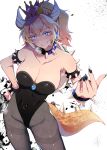  1girl bare_shoulders black_legwear black_leotard black_nails blonde_hair blue_eyes borrowed_design bowsette bracelet breasts cleavage collar colored_eyelashes commentary commentary_request covered_navel crown fingernails genderswap genderswap_(mtf) hand_on_hip heart heart-shaped_pupils highleg highres horns jewelry large_breasts leotard looking_at_viewer super_mario_bros. nail_polish new_super_mario_bros._u_deluxe nintendo pantyhose parted_lips pochi_(pochi-goya) ponytail sharp_fingernails sharp_teeth solo spiked_armlet spiked_bracelet spiked_collar spikes standing super_crown super_mario_bros. symbol-shaped_pupils tail teeth thighband_pantyhose turtle_shell 