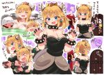  1boy 2girls armlet bare_shoulders bathing black_dress blonde_hair blue_eyes blush bouquet bowser_jr. bowsette bowsette_jr. bracelet breasts claw_pose collar commentary_request crown door dress earrings facial_hair floating_breasts flower genderswap genderswap_(mtf) goomba hat highres horns jewelry joy-con koopa_troopa large_breasts mario super_mario_bros. mask mother_and_daughter multiple_girls mustache new_super_mario_bros._u_deluxe nintendo nude partially_submerged piranha_plant pointy_ears ponytail red_hat sharp_teeth shy_guy spiked_bracelet spiked_collar spikes strapless strapless_dress super_crown super_mario_bros. suzuki_toto teeth translated turtle_shell water 