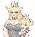  2girls blonde_hair bowser_jr. bowsette breasts cleavage crown dress fang horns large_breasts super_mario_bros. mother_and_daughter multiple_girls nintendo teeth 