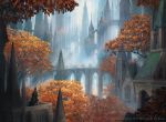  alayna_danner architecture armor artist_name bridge castle cityscape commentary english_commentary fantasy highres landscape magic:_the_gathering nature official_art scenery soldier tree watermark 