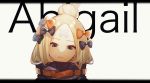  1girl abigail_williams_(fate/grand_order) bangs black_bow black_jacket blonde_hair blue_eyes bow character_name commentary_request crossed_bandaids fate/grand_order fate_(series) hair_bow hair_bun head_tilt heroic_spirit_traveling_outfit irucha jacket letterboxed long_hair looking_at_viewer orange_bow parted_bangs parted_lips polka_dot polka_dot_bow portrait solo 