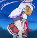 2girls aisaki_emiru bare_shoulders bow breast_press breast_smother breasts closed_mouth dress faceless faceless_female female haruyama_kazunori head_out_of_frame heart heart_print highres hugtto!_precure lavender_hair light_brown_hair long_hair low_twintails medium_breasts multiple_girls night night_sky outdoors pink_dress precure profile puffy_short_sleeves puffy_sleeves red_bow ruru_amour short_hair short_sleeves shorts sky standing star_(sky) starry_sky thigh-highs twintails white_legwear yuri 