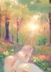  blush closed_eyes commentary_request forest grass highres manino_(mofuritaionaka) nature no_humans original outdoors rabbit scenery sleeping u_u 