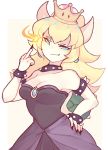  armlet black_dress blonde_hair bowser bowsette bracelet collar dress genderswap genderswap_(mtf) highres horns jewelry super_mario_bros. mimi-loves-foxes new_super_mario_bros._u_deluxe nintendo sharp_teeth spiked_bracelet spiked_collar spikes strapless strapless_dress super_crown teeth turtle_shell 