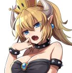  1girl blonde_hair blue_eyes bowsette breasts cleavage genderswap genderswap_(mtf) kozakura_(dictionary) super_mario_bros. new_super_mario_bros._u_deluxe nintendo simple_background solo upper_body white_background 