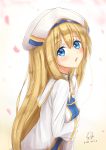  1girl blonde_hair blue_eyes breasts dress from_side goblin_slayer! hat long_hair looking_at_viewer open_mouth priestess_(goblin_slayer!) reiya small_breasts solo upper_body very_long_hair white_dress 