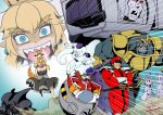  3girls 6+boys ahoge anger_vein artoria_pendragon_(all) black_dress blonde_hair blue_background bowsette braid brown_hair cape chasing commentary crossed_arms crossover darth_vader dr._eggman dragon_ball dress facial_hair fate/stay_night fate_(series) fleeing french_braid frieza hat helmet highres hovercraft jitome kamizono_(spookyhouse) kantai_collection kongou_(kantai_collection) long_hair super_mario_bros. marvel megatron multiple_boys multiple_crossover multiple_girls mustache new_super_mario_bros._u_deluxe nintendo no_pupils nontraditional_miko open_mouth peaked_cap pointy_ears projected_inset red_sclera robot saber sharp_teeth sonic_the_hedgehog star_wars street_fighter super_crown sweatdrop teeth thanos transformers vega watercraft 