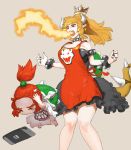 2girls apron black_dress black_nails blonde_hair bowser bowser_jr. bowsette bracelet breathing_fire child collar dress earrings fang fire genderswap genderswap_(mtf) hands_on_own_head horns jewelry mother_and_daughter multiple_girls nail_polish new_super_mario_bros._u_deluxe nintendo nintendo_switch redhead shell short_ponytail shouting spiked_bracelet spiked_collar spikes super_crown super_mario_bros. tail tearing_up tetuhei