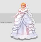  1girl blonde_hair blush bridal_veil bride choker dress elbow_gloves english formal gloves gown heartgear looking_at_viewer metroid nintendo samus_aran solo updo veil wedding_dress white_dress white_gloves 