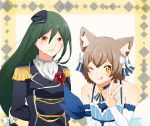  1boy 1girl animal_ears brown_hair cat_ears crusch_karsten felix_argyle green_hair re:zero_kara_hajimeru_isekai_seikatsu 