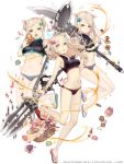  3girls :o animal_ears basket blonde_hair bracelet breasts chocolate cupcake eating food fork full_body hair_ornament hairclip jewelry ji_no knife large_breasts medium_breasts multiple_girls navel official_art pig_ears pixels plump sandals sinoalice skin_tight skinny small_breasts smile snack spoon swimsuit three_little_pigs_(sinoalice) violet_eyes white_background 