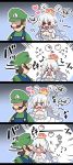  &gt;_&lt; /\/\/\ 1boy 1girl 4koma :d blush boo comic commentary_request covering_face crown dress earrings facial_hair flying_sweatdrops gloves hair_between_eyes hat heart jewelry long_hair looking_at_another looking_back luigi luigi&#039;s_mansion super_mario_bros. motion_lines mustache new_super_mario_bros._u_deluxe nintendo nose_blush open_mouth pink_eyes princess_king_boo shaded_face sharp_teeth smile super_crown teeth tongue tongue_out translation_request white_dress white_gloves white_hair 