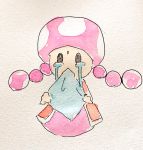 1girl braid crying handkerchief handkerchief_pull highres jealous super_mario_bros. mouth_pull new_super_mario_bros._u_deluxe nintendo solo streaming_tears tears toadette twin_braids vest 