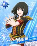  black_hair blue_eyes blush character_name dress idolmaster idolmaster_side-m kagura_rei short_hair singing 