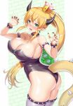 1girl blonde_hair blue_eyes blush bowsette bracelet breasts collar highres jewelry kawase_seiki large_breasts leafa long_hair looking_at_viewer new_super_mario_bros._u_deluxe nintendo open_mouth ponytail solo spiked_bracelet spiked_collar spikes super_crown super_mario_bros. sword_art_online tail