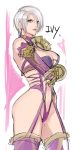  1girl bare_shoulders blue_eyes breasts character_request claws cleavage closed_mouth cowboy_shot crossed_arms from_side highres large_breasts looking_at_viewer looking_to_the_side purple_legwear revealing_clothes samurai_spirits short_hair silver_hair sketch solo tetsu_(kimuchi) thigh-highs 