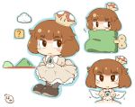  ?_block black_legwear brown_eyes brown_hair bush clouds dress goomba hanomido super_mario_bros. mountain nintendo pink_dress short_hair signature solo super_crown super_mario_bros. wings 