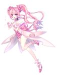  1girl :3 absurdres aisha_(elsword) breasts cherry_blossoms dimension_witch_(elsword) elsword eyebrows_visible_through_hair gloves hand_on_hand highres long_hair magical_girl medium_breasts pink_hair ribbon smile thighs twintails violet_eyes xes_(xes_5377) 
